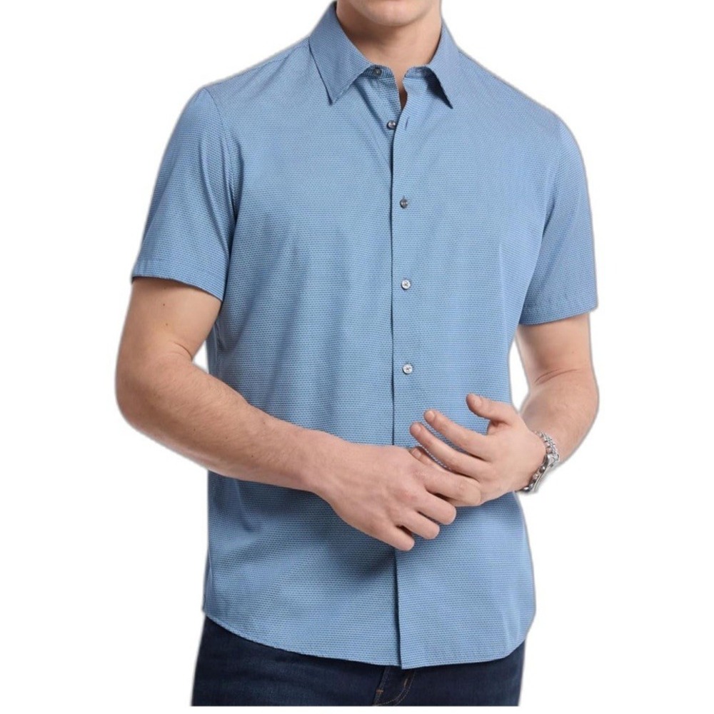 NWT Michael Kors Men's Short Sleeve Mini Bowtie Shirt - Steel Blue - Size 3XL
